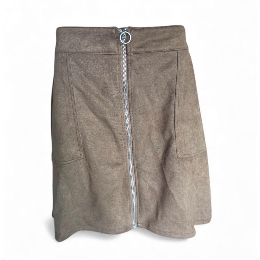 Womens Maurices Taupe Faux Suede Zip Front Mini Skirt - Sz 14